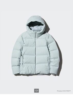 Uniqlo Light Mint Blue Seamless Hooded Puffer Down Parka Coat Unisex Men S/Women